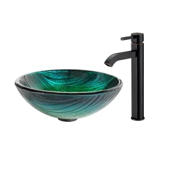 Hot Nei Glass Vessel Sink and Ramus Faucet Sink And Faucet Combos|Above Counter / Vessel Sinks