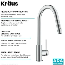 Online New Oletto Contemporary Single Handle Pull Down Kitchen Faucet in Chrome Single Hole