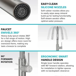 New New Oletto Contemporary Single Handle Pull Down Kitchen Faucet in Spot Free Stainless Steel Single Hole