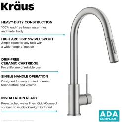 New New Oletto Contemporary Single Handle Pull Down Kitchen Faucet in Spot Free Stainless Steel Single Hole