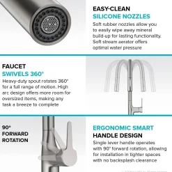 New Oletto Modern Single Handle Pull Down Kitchen Faucet in Matte Black Single Hole