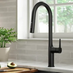 New Oletto Modern Single Handle Pull Down Kitchen Faucet in Matte Black Single Hole