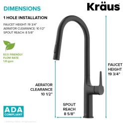 New Oletto Modern Single Handle Pull Down Kitchen Faucet in Matte Black Single Hole