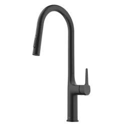 New Oletto Modern Single Handle Pull Down Kitchen Faucet in Matte Black Single Hole