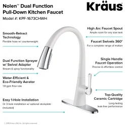 Nolen Dual Function Pull-Down Kitchen Faucet in Chrome/White Single Hole