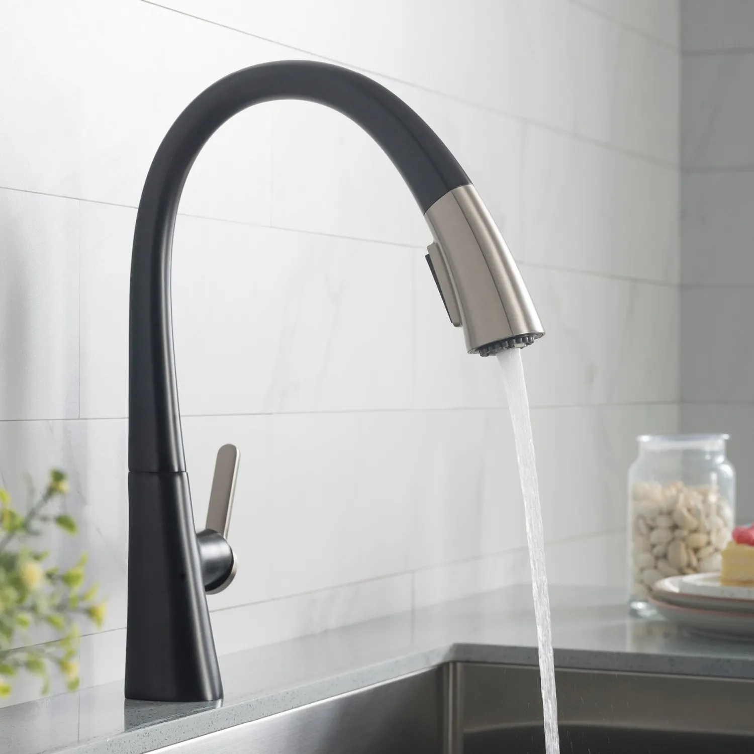 New Nolen Dual Function Pull-Down Kitchen Faucet in Spot Free Stainless Steel/Matte Black Single Hole