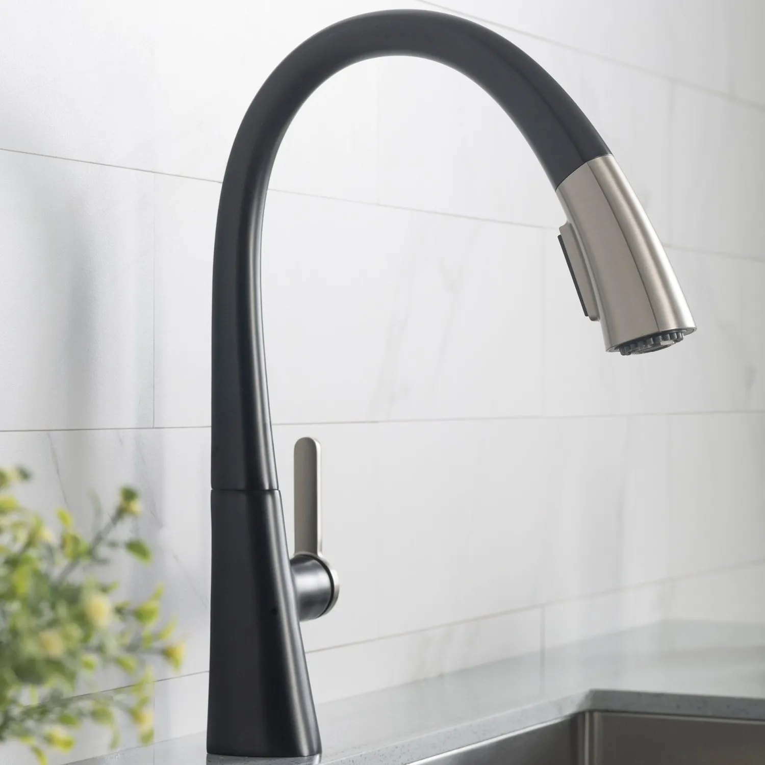 New Nolen Dual Function Pull-Down Kitchen Faucet in Spot Free Stainless Steel/Matte Black Single Hole
