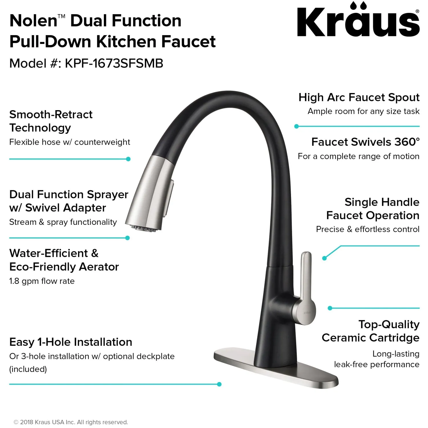 New Nolen Dual Function Pull-Down Kitchen Faucet in Spot Free Stainless Steel/Matte Black Single Hole