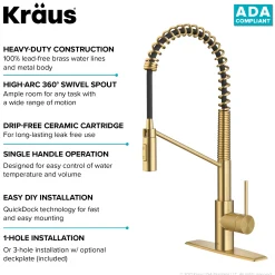 Outlet Oletto Commercial Style Pull-Down Single Handle Kitchen Faucet in Brushed Brass Single Hole