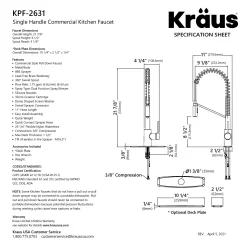 Outlet Oletto Commercial Style Pull-Down Single Handle Kitchen Faucet in Brushed Brass Single Hole