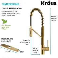 Outlet Oletto Commercial Style Pull-Down Single Handle Kitchen Faucet in Brushed Brass Single Hole