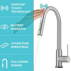 New  Oletto Contemporary Single-Handle Touch Activated with Pull Down Sprayer in Spot Free Stainless Steel Touchless, Sensor And Tap Activated Kitchen Faucets