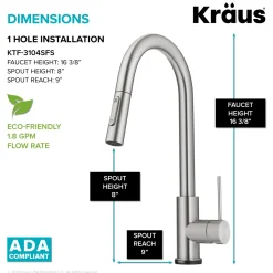 New  Oletto Contemporary Single-Handle Touch Activated with Pull Down Sprayer in Spot Free Stainless Steel Touchless, Sensor And Tap Activated Kitchen Faucets
