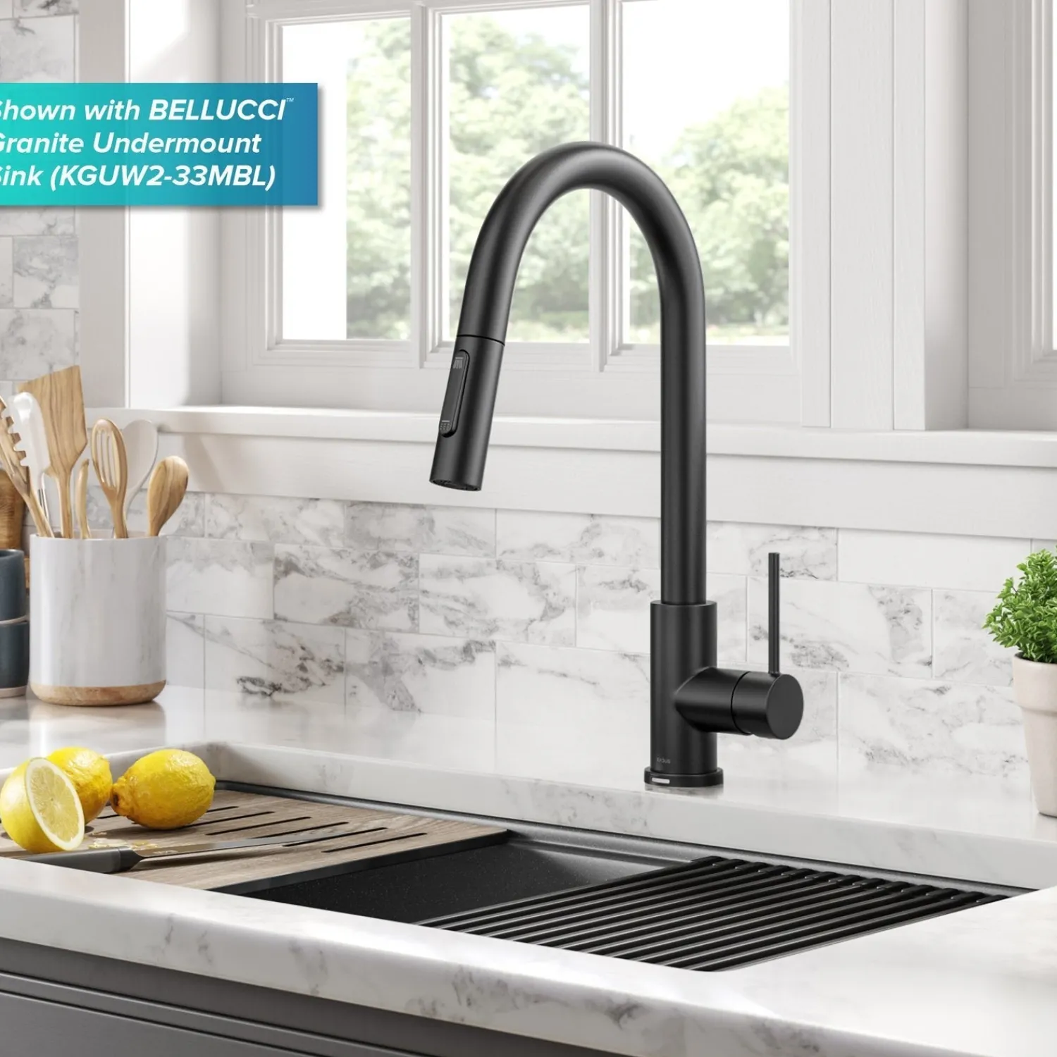 Sale Oletto Contemporary Single-Handle Touch Activated with Pull Down Sprayer in Matte Black Touchless, Sensor And Tap Activated Kitchen Faucets