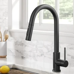 Sale Oletto Contemporary Single-Handle Touch Activated with Pull Down Sprayer in Matte Black Touchless, Sensor And Tap Activated Kitchen Faucets