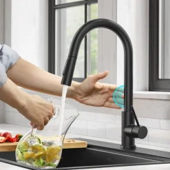 Sale Oletto Contemporary Single-Handle Touch Activated with Pull Down Sprayer in Matte Black Touchless, Sensor And Tap Activated Kitchen Faucets