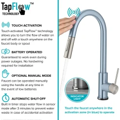 Sale Oletto Contemporary Single-Handle Touch Activated with Pull Down Sprayer in Matte Black Touchless, Sensor And Tap Activated Kitchen Faucets