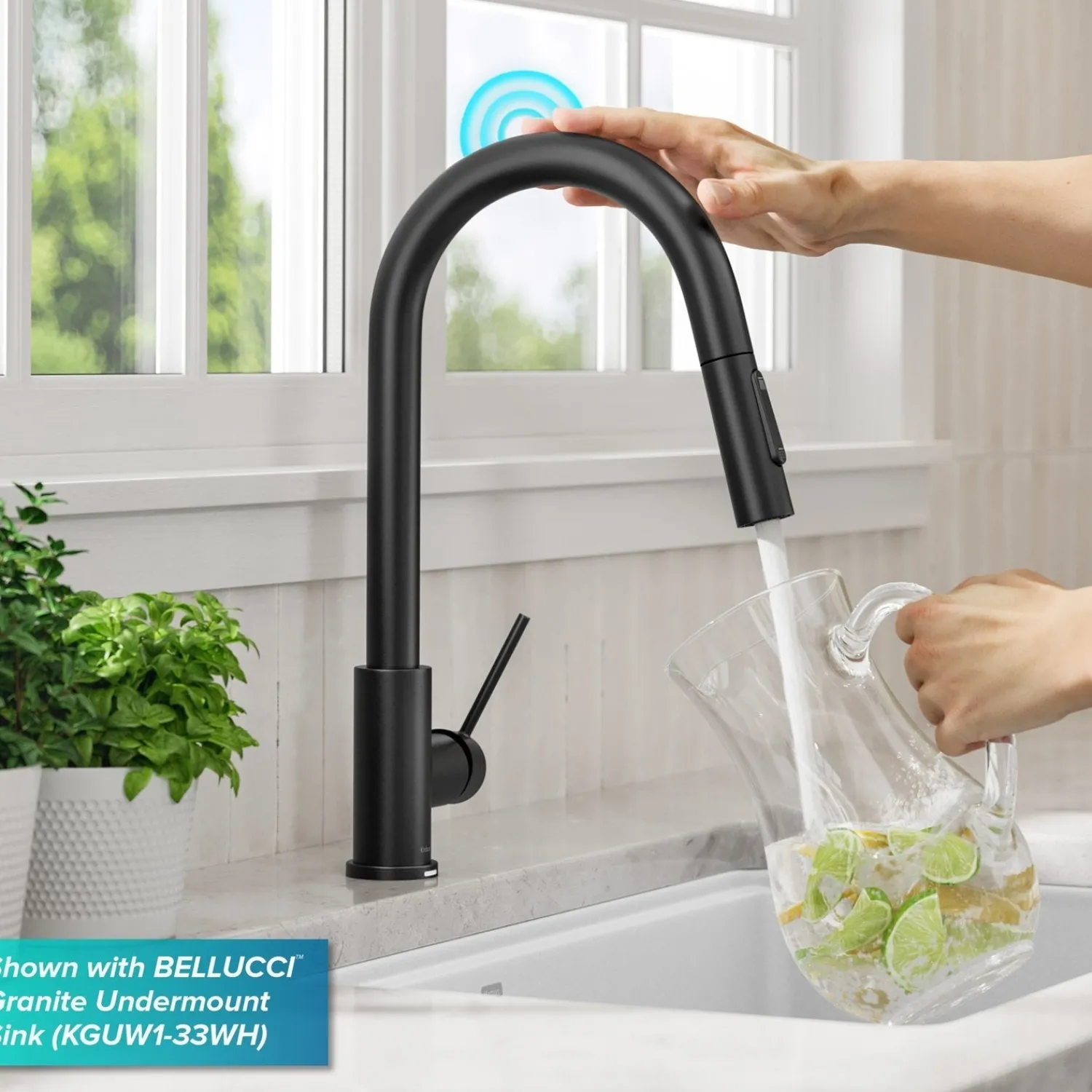 Sale Oletto Contemporary Single-Handle Touch Activated with Pull Down Sprayer in Matte Black Touchless, Sensor And Tap Activated Kitchen Faucets