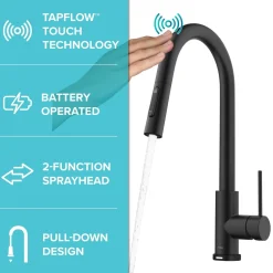Sale Oletto Contemporary Single-Handle Touch Activated with Pull Down Sprayer in Matte Black Touchless, Sensor And Tap Activated Kitchen Faucets