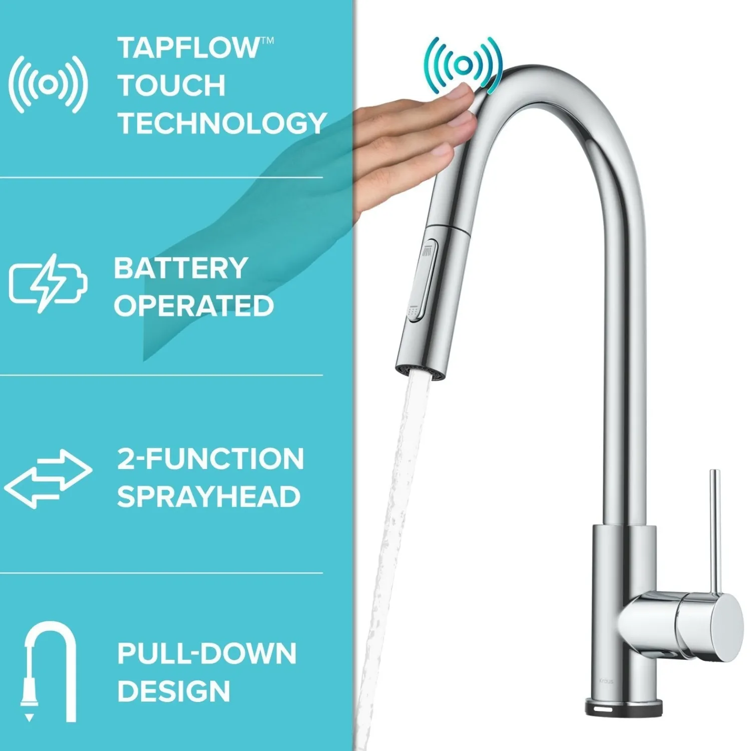 Discount Oletto Contemporary Single-Handle Touch Activated with Pull Down Sprayer in Chrome Touchless, Sensor And Tap Activated Kitchen Faucets