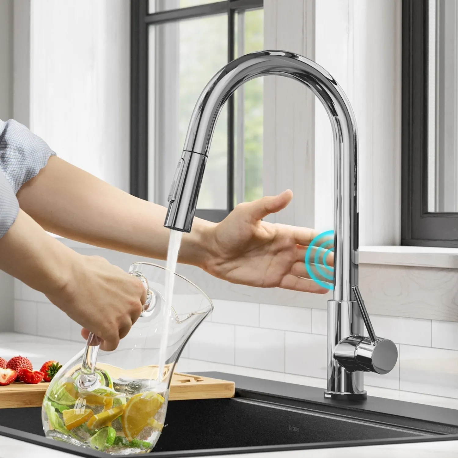 Discount Oletto Contemporary Single-Handle Touch Activated with Pull Down Sprayer in Chrome Touchless, Sensor And Tap Activated Kitchen Faucets