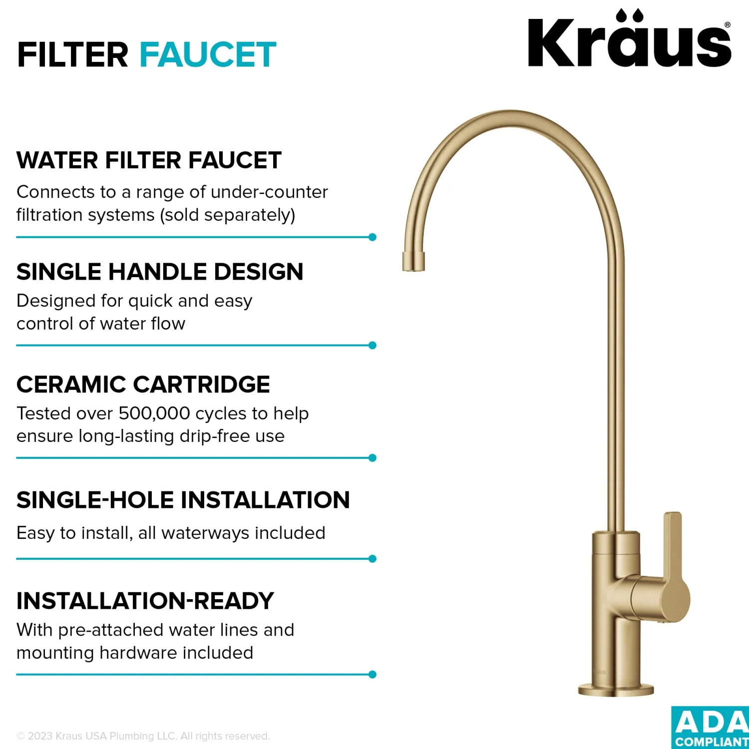 Outlet Oletto Drinking Water Filter Faucet in Brushed Brass Single Hole|Water Filter Faucets
