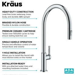 Discount Oletto High-Arc Chrome Single Handle Pull-Down Kitchen Faucet Single Hole