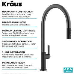 Sale Oletto High-Arc Matte Black & Black Stainless Steel Pull-Down Kitchen Faucet Single Hole