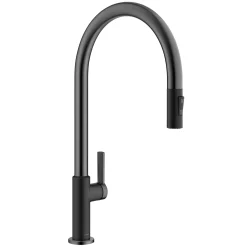 Sale Oletto High-Arc Matte Black & Black Stainless Steel Pull-Down Kitchen Faucet Single Hole