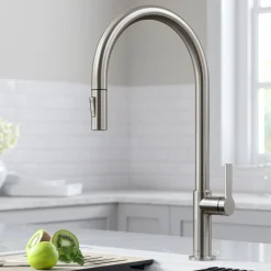 New Oletto High-Arc Single Handle Pull-Down Kitchen Faucet in Spot Free Stainless Steel Single Hole