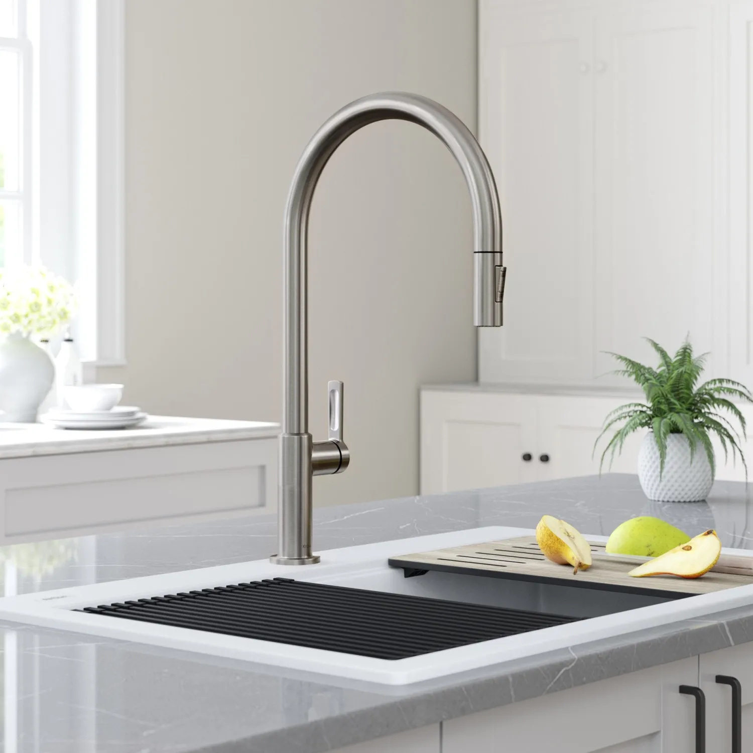 New Oletto High-Arc Single Handle Pull-Down Kitchen Faucet in Spot Free Stainless Steel Single Hole