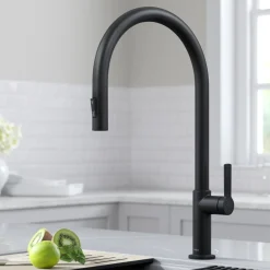 Oletto High-Arc Single Handle Pull-Down Kitchen Faucet in Matte Black Single Hole