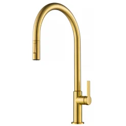 Online Oletto High-Arc Single Handle Pull-Down Kitchen Faucet in Brushed Brass Single Hole