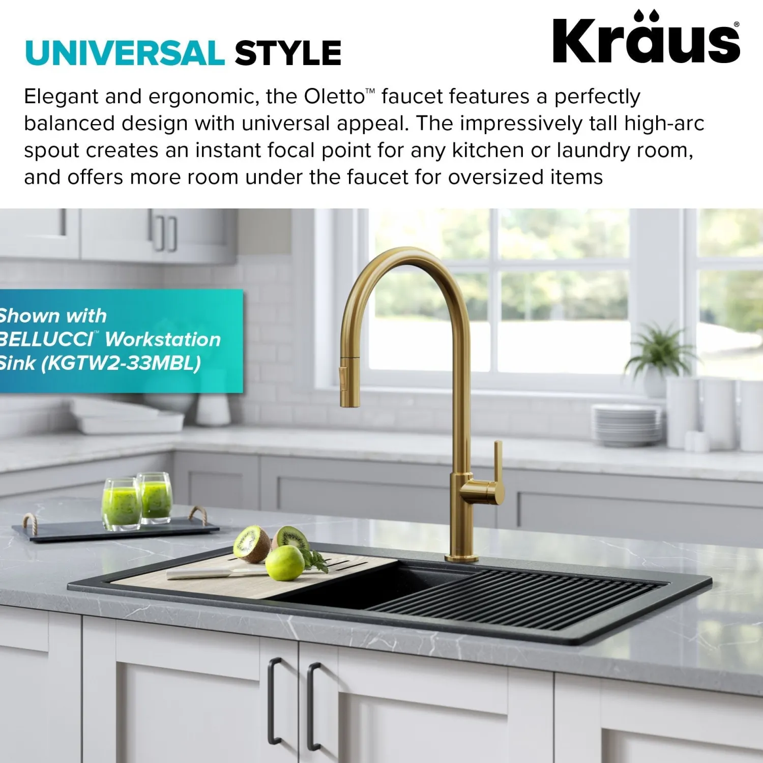 Online Oletto High-Arc Single Handle Pull-Down Kitchen Faucet in Brushed Brass Single Hole