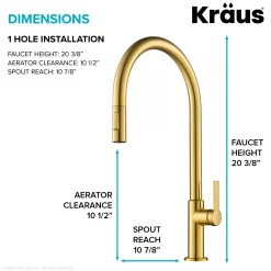 Online Oletto High-Arc Single Handle Pull-Down Kitchen Faucet in Brushed Brass Single Hole