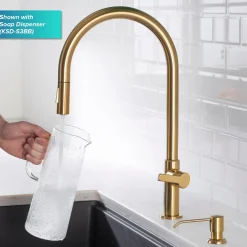 Online Oletto High-Arc Single Handle Pull-Down Kitchen Faucet in Brushed Brass Single Hole