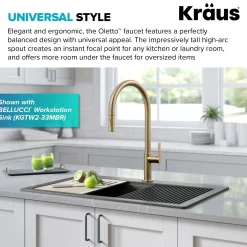 Online Oletto High-Arc Single Handle Pull-Down Kitchen Faucet in Spot Free Antique Champagne Bronze Single Hole