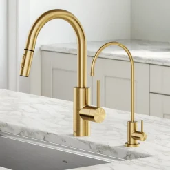 Best Oletto Pull-Down Kitchen Faucet & Purita Water Filter Faucet in Brushed Brass Single Hole|Water Filter Faucets