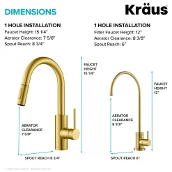 Best Oletto Pull-Down Kitchen Faucet & Purita Water Filter Faucet in Brushed Brass Single Hole|Water Filter Faucets