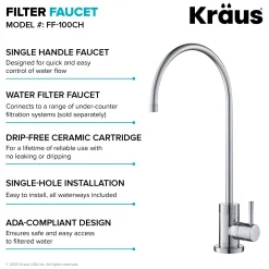 Sale Oletto Pull-Down Kitchen Faucet & Purita Water Filter Faucet in Chrome Single Hole|Water Filter Faucets