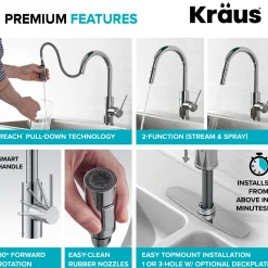 Sale Oletto Pull-Down Kitchen Faucet & Purita Water Filter Faucet in Chrome Single Hole|Water Filter Faucets