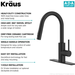 Oletto Pull-Down Single Handle Kitchen Faucet in Matte Black Single Hole