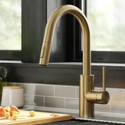 Discount Oletto Pull-Down Single Handle Kitchen Faucet in Spot Free Antique Champagne Bronze Single Hole|Bar Faucets