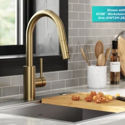 Discount Oletto Pull-Down Single Handle Kitchen Faucet in Spot Free Antique Champagne Bronze Single Hole|Bar Faucets