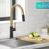 Oletto Single Handle Brushed Brass & Matte Black Pull-Down Kitchen Faucet Single Hole