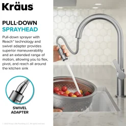 Oletto Single Handle Brushed Brass & Matte Black Pull-Down Kitchen Faucet Single Hole