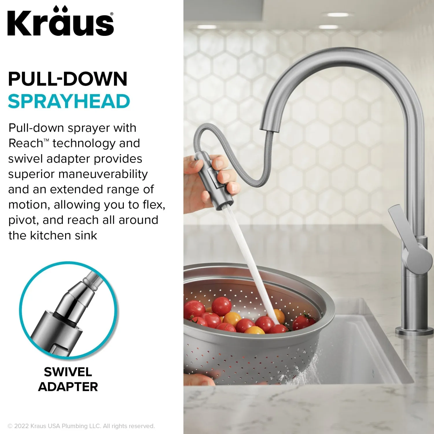 Oletto Single Handle Brushed Brass & Matte Black Pull-Down Kitchen Faucet Single Hole