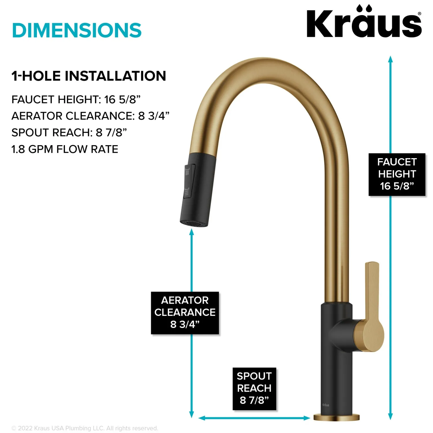 Oletto Single Handle Brushed Brass & Matte Black Pull-Down Kitchen Faucet Single Hole
