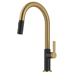 Oletto Single Handle Brushed Brass & Matte Black Pull-Down Kitchen Faucet Single Hole