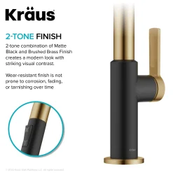 Oletto Single Handle Brushed Brass & Matte Black Pull-Down Kitchen Faucet Single Hole